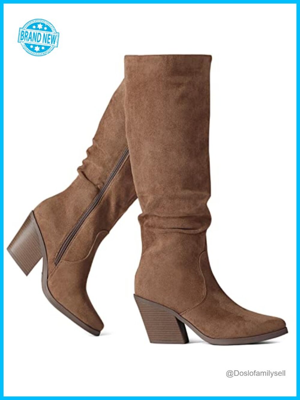 Women's Knee High Boots Faux Suede Slouch Tall Chunky Heel